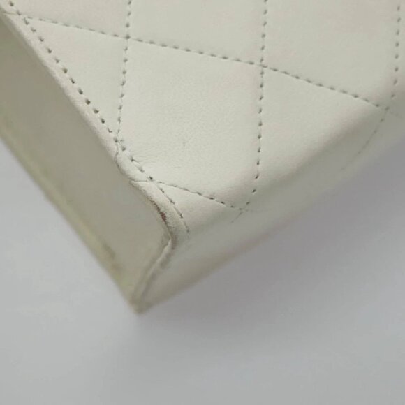 CHANEL Matelasse Big COCO Mark Chain Bag Lamb Skin White Gold CC Auth yk15609AV - Picture 10 of 15